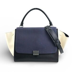 Celine Trapeze Black Navy & Ivory Leather Two Way Bag